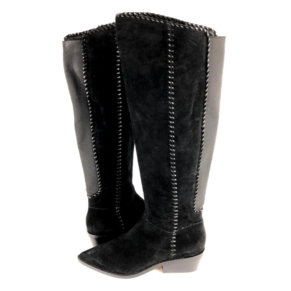 NEW 1. STATE Womens 7 SAGE Black Pointed Toe Side Zip Knee High Suede Boots